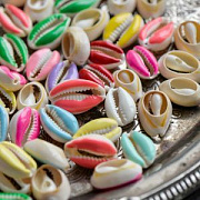 Подвеска из ракушки "Каури", эмалированная, цветовой микс, 20-26x13-18x5-7 мм