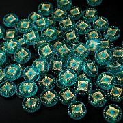 Бусина плоская "Антик", акрил, цвет сине-зеленый, 15-15.5x4.5 мм