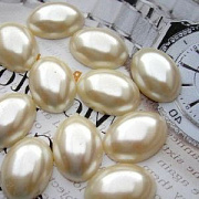 Кабошон-полубусина акриловый "Жемчуг", овальный, цвет белый, 14х10х4 мм