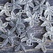 Подвеска металлическая "Морская звезда Астерия", античное серебро, 22x18x3 мм
