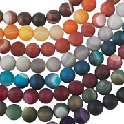 Бусина агат 10,  цветовой микс полосатый, матовый, колорир., 10 мм (стренд 10 шт.)