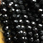 Бусина, стекло абакус 14, граненая, цвет черный, 14х10 мм