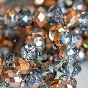 Бусина, стекло абакус 8, граненая, цвет черный/бронзовый, 8х5.5 мм