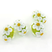 Бусина, Мурано "Ромашка на зеленом", абакус,16х8 мм