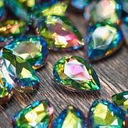 Кабошон стекло Кристалл, каплевидный, цвет Rainbow, 14х10 мм