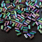 Бусина стекло "Трубочка", мультиколор металлик, 4.5-5x2.5 мм (уп 75 шт+/-7 шт)