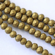 Бусина, стекло абакус 4, граненая, цвет зеленое золото, 4x3 мм (уп 50+/-10 шт)