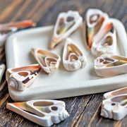 Бусина из ракушки, "Тригон", цвет персиковый, размерный микс