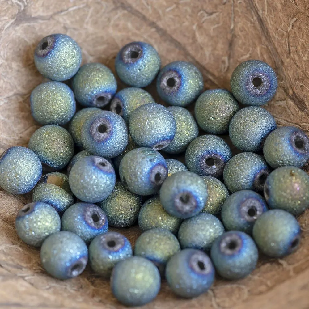 бусина, стекло "лава", цвет бирюзовый, 6 мм