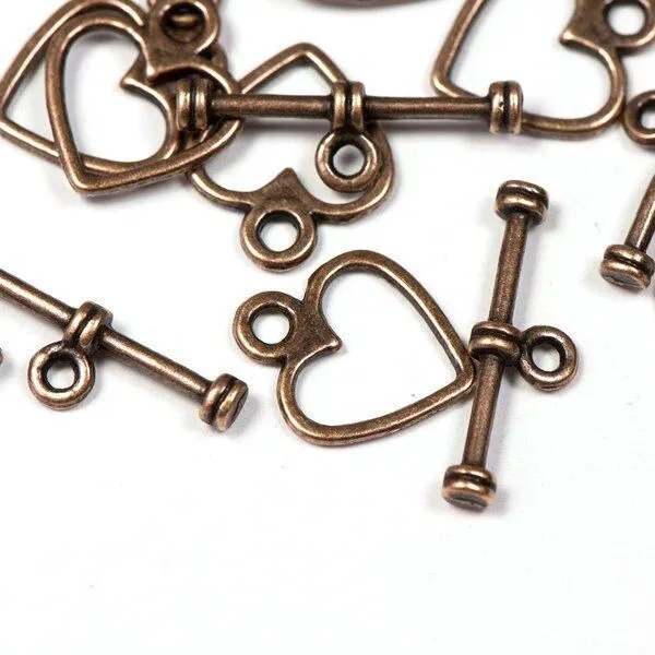 Замочки тоггл "сердечко", цвет красная медь, 12х14х19 мм