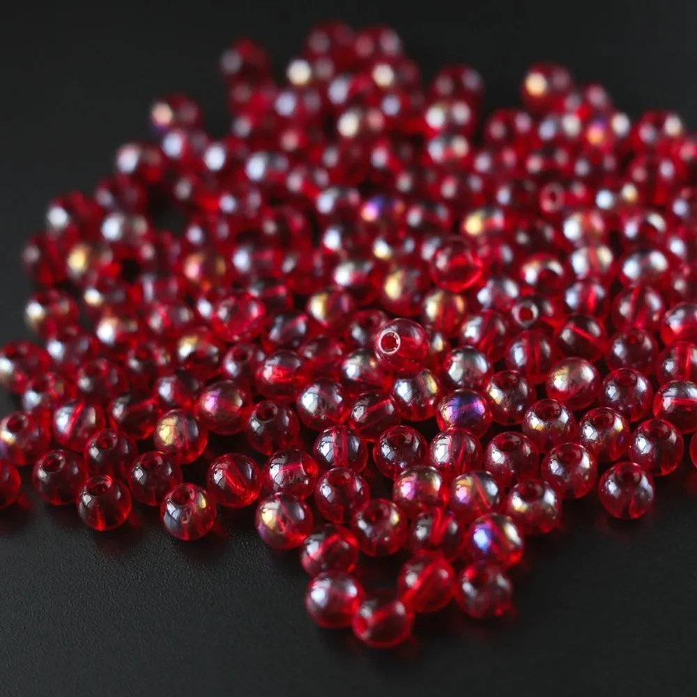 бусина, стекло 6, цвет красный ав, 6 мм