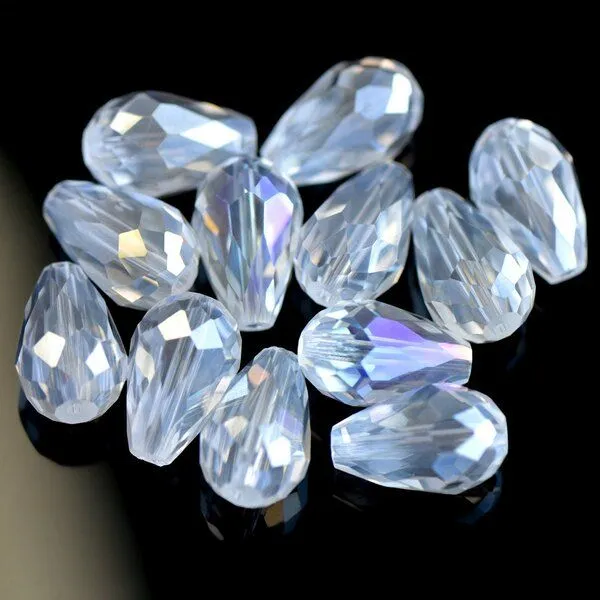 бусина "капля", граненая, стекло, цвет прозрачный радужный, 15х10 мм