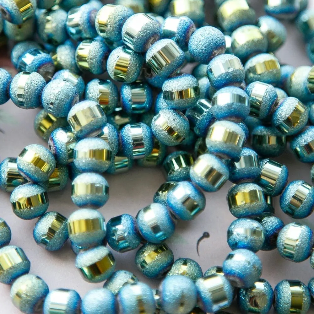 бусина, стекло 8, цвет бирюзовый металлик, 8 мм