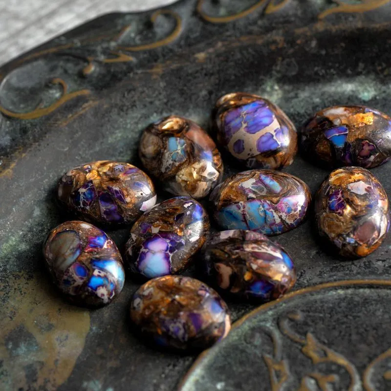 кабошон им. варисцита, овальный, цвет медный/сиреневый, 25x18x7 мм