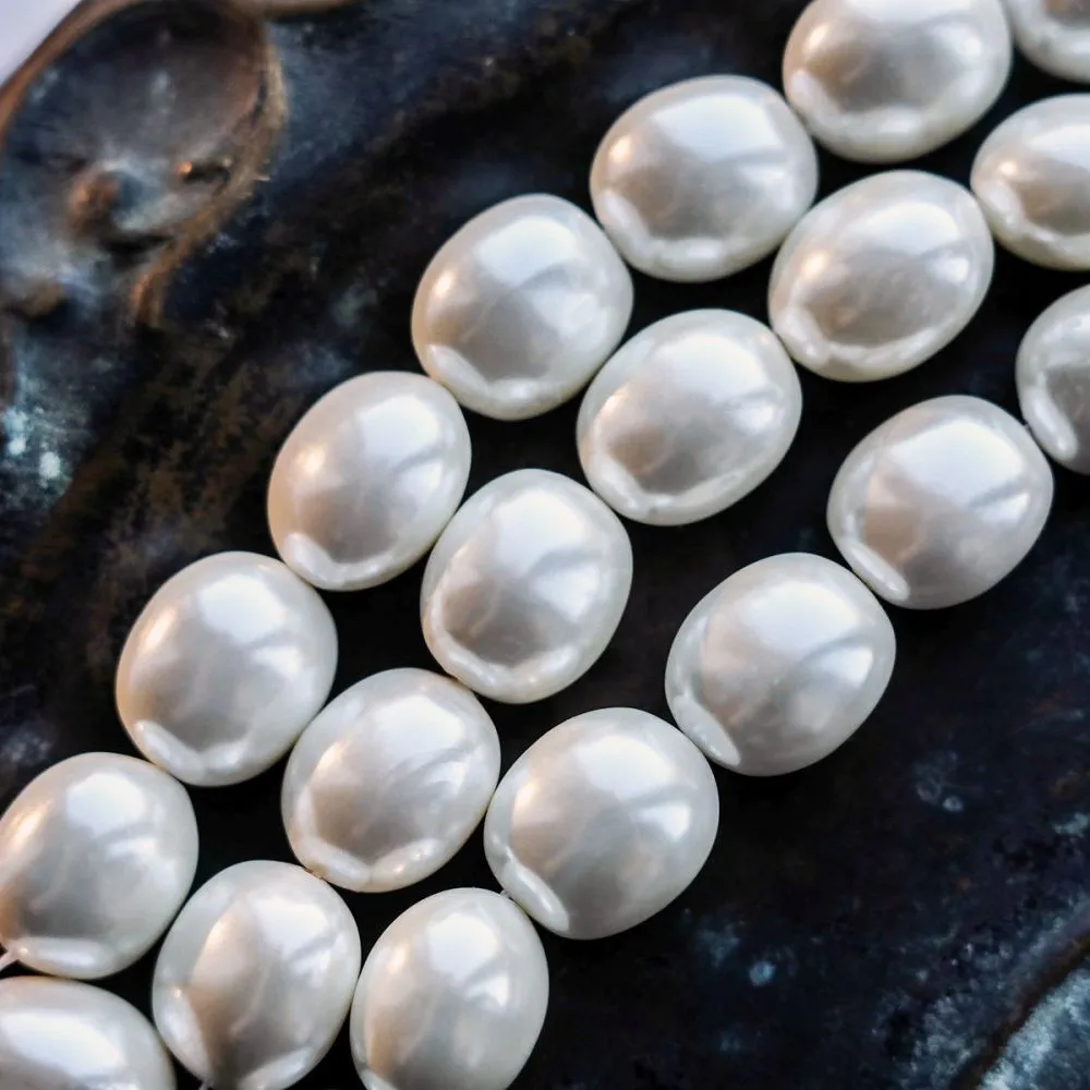 ракушечный жемчуг овальный, класс "а", цвет белый, 16x13 мм