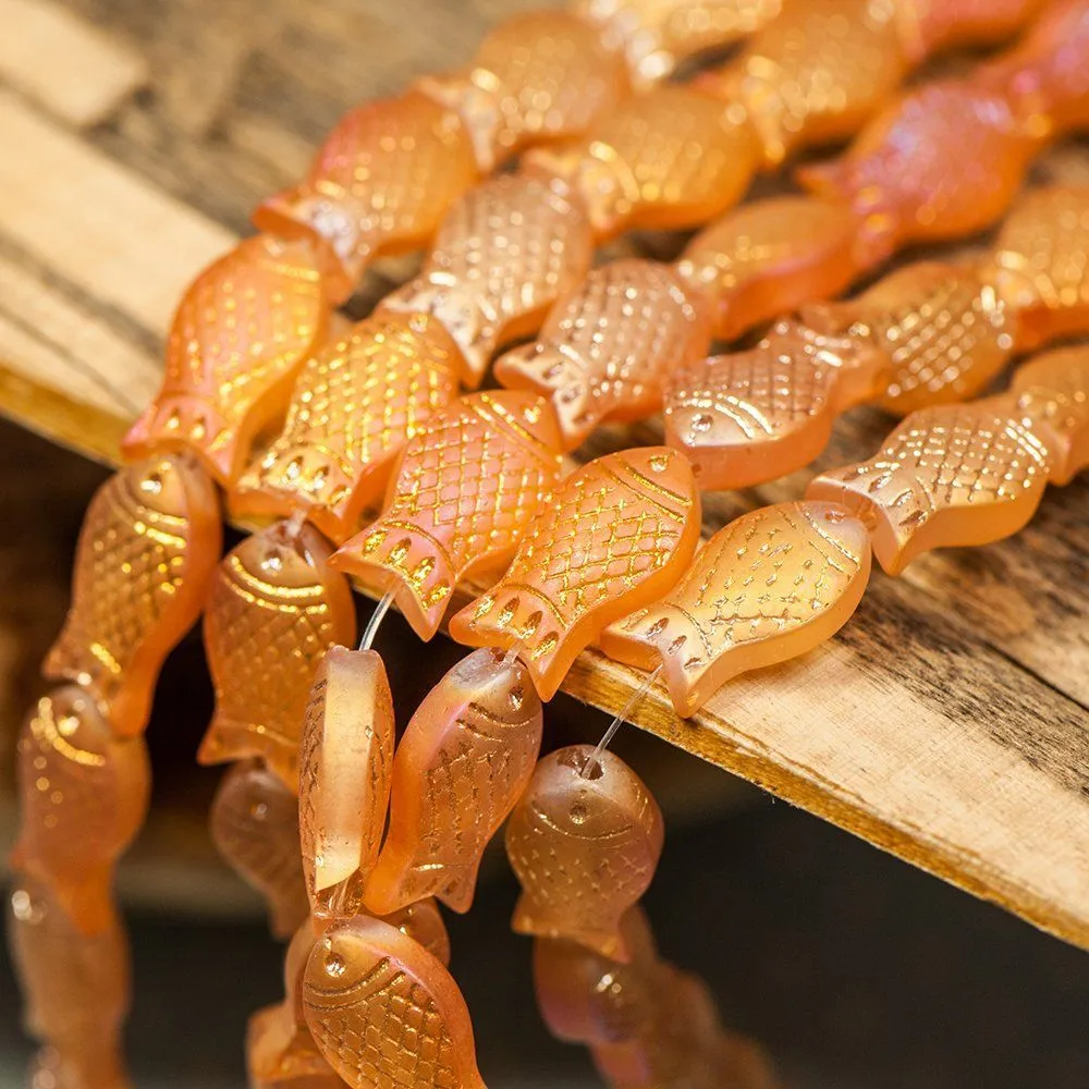 бусина "рыбка", стекло, цвет оранжевый матовый, 15х8х5 мм