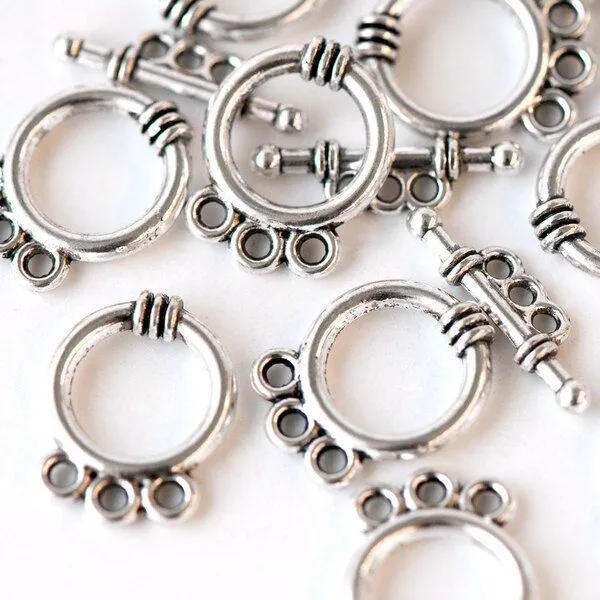 Замочки тоггл "трио", античное серебро, 18х14х3.5 мм