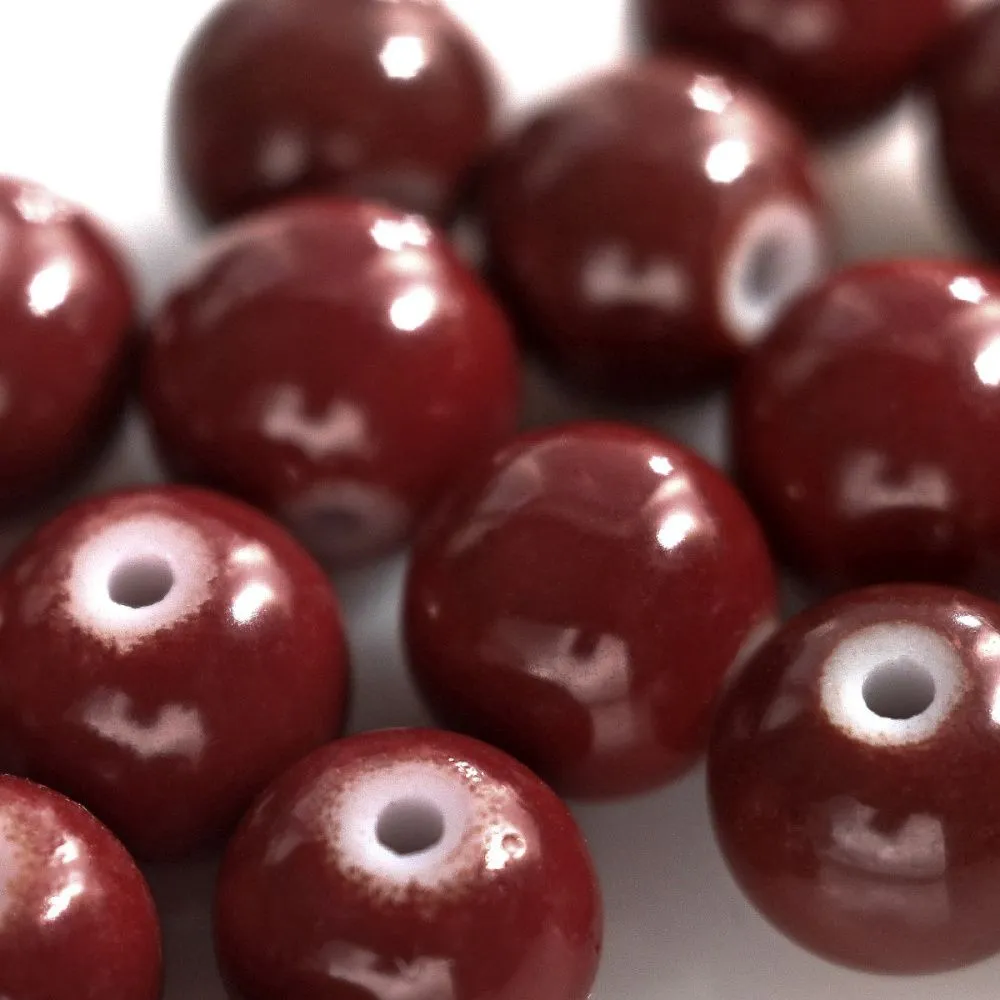 бусина, стекло 8, окрашенная, цвет бордовый, 8 мм