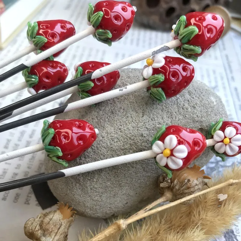 бусина, мурано "клубничка", красный, 15х14 мм