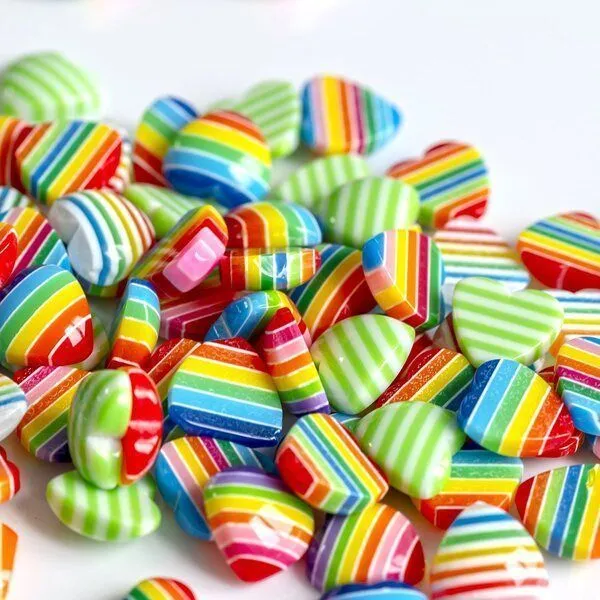 кабошон из смолы "сердечко полосатое", цветовой микс, 10x10x3 мм