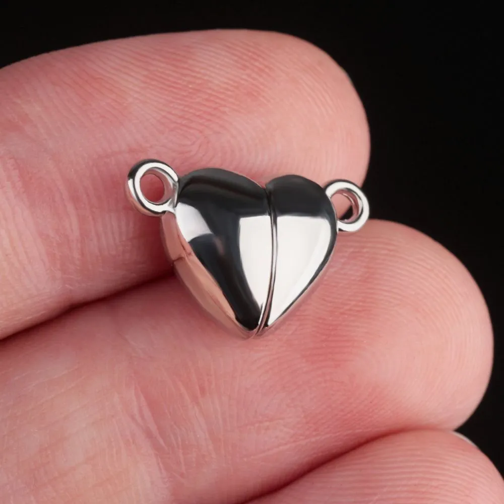 Замочки застежка магнитная "сердце", цвет платина, 10.5x16x7 мм