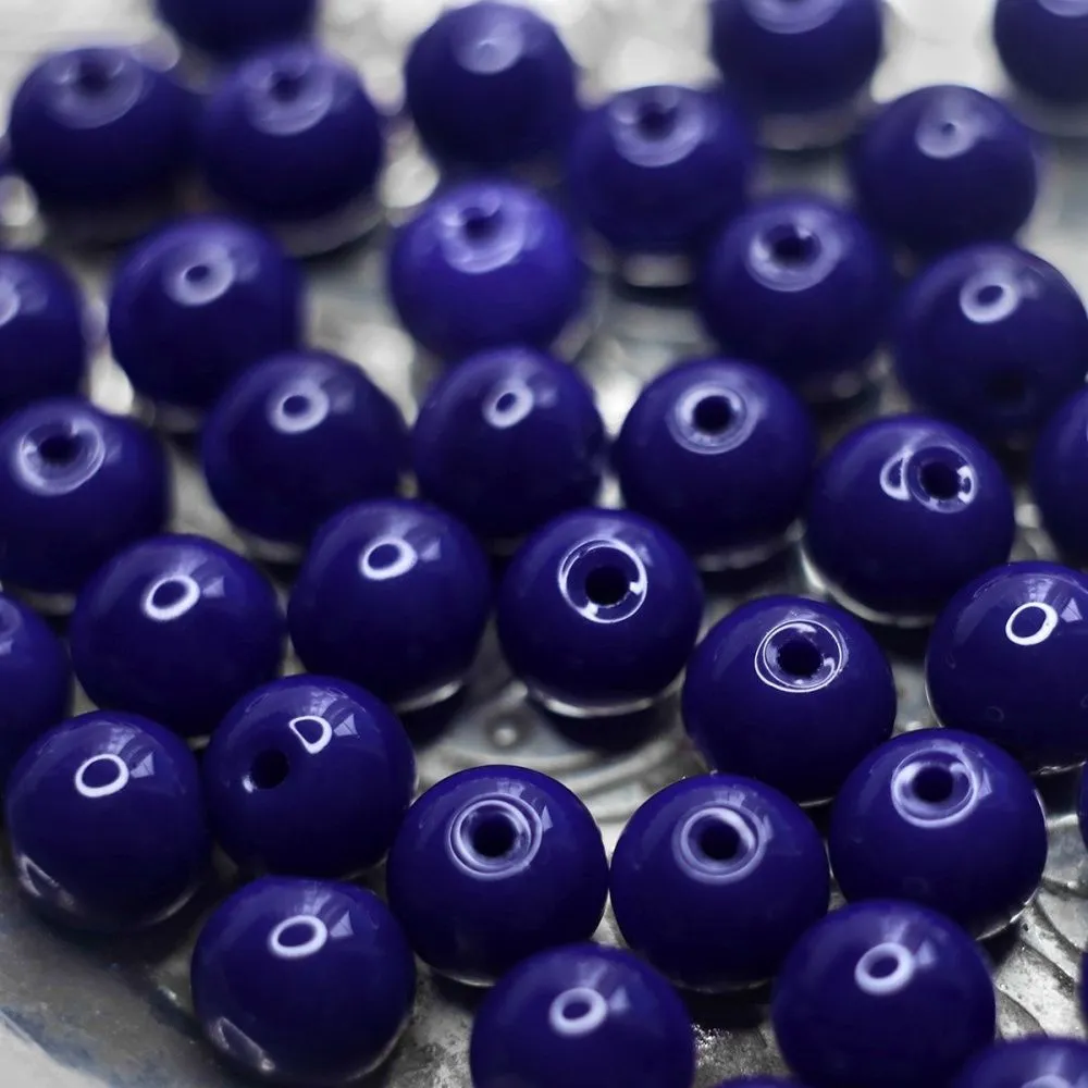 бусина, стекло 8, цвет темно-синий, 8 мм