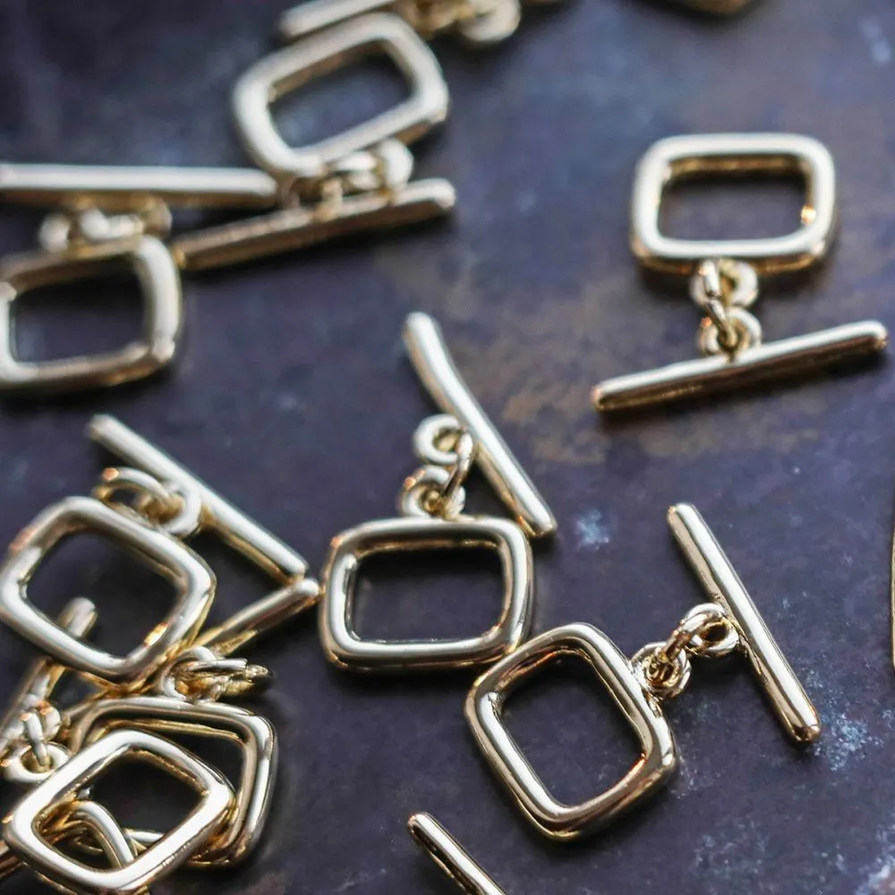 застежка-тоггл "квадро", позолота, 11x10.5x1.5 мм