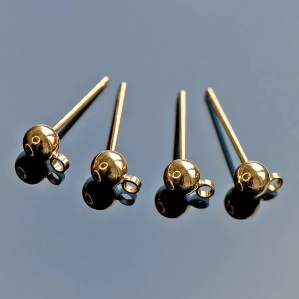 пуссеты "шарик", позолоченные, 16x6x4 мм