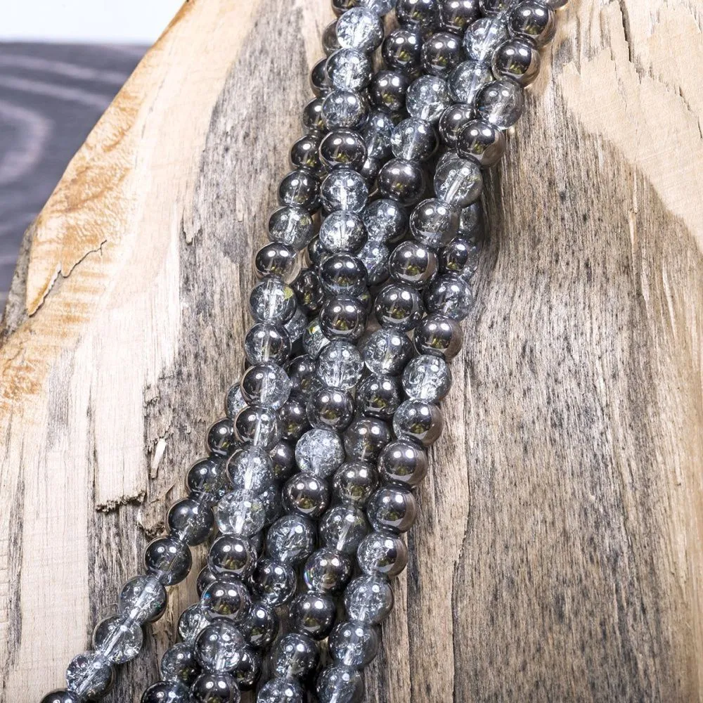 бусина, стекло "кракле", цвет прозрачный/гематитовый, 6 мм