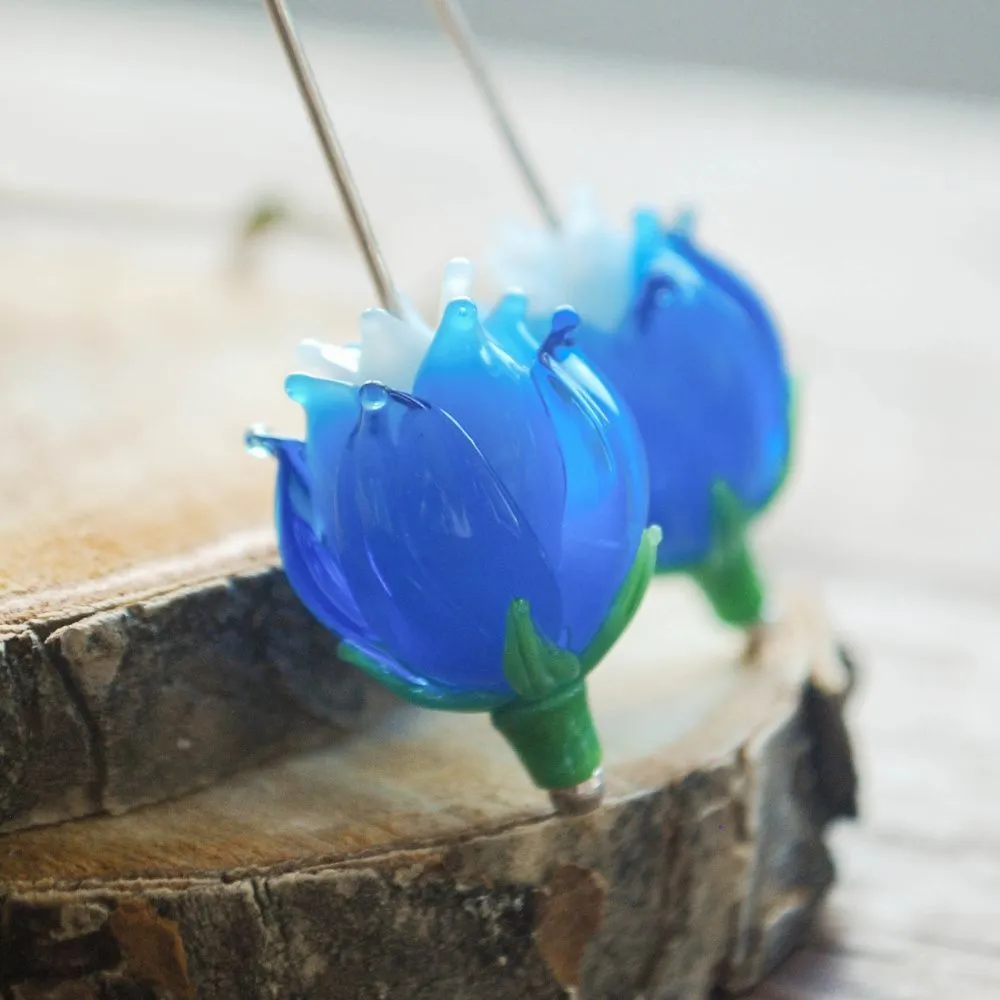 бусина, мурано "колокольчик садовый", фигурная, яркий голубой, 22х15 мм