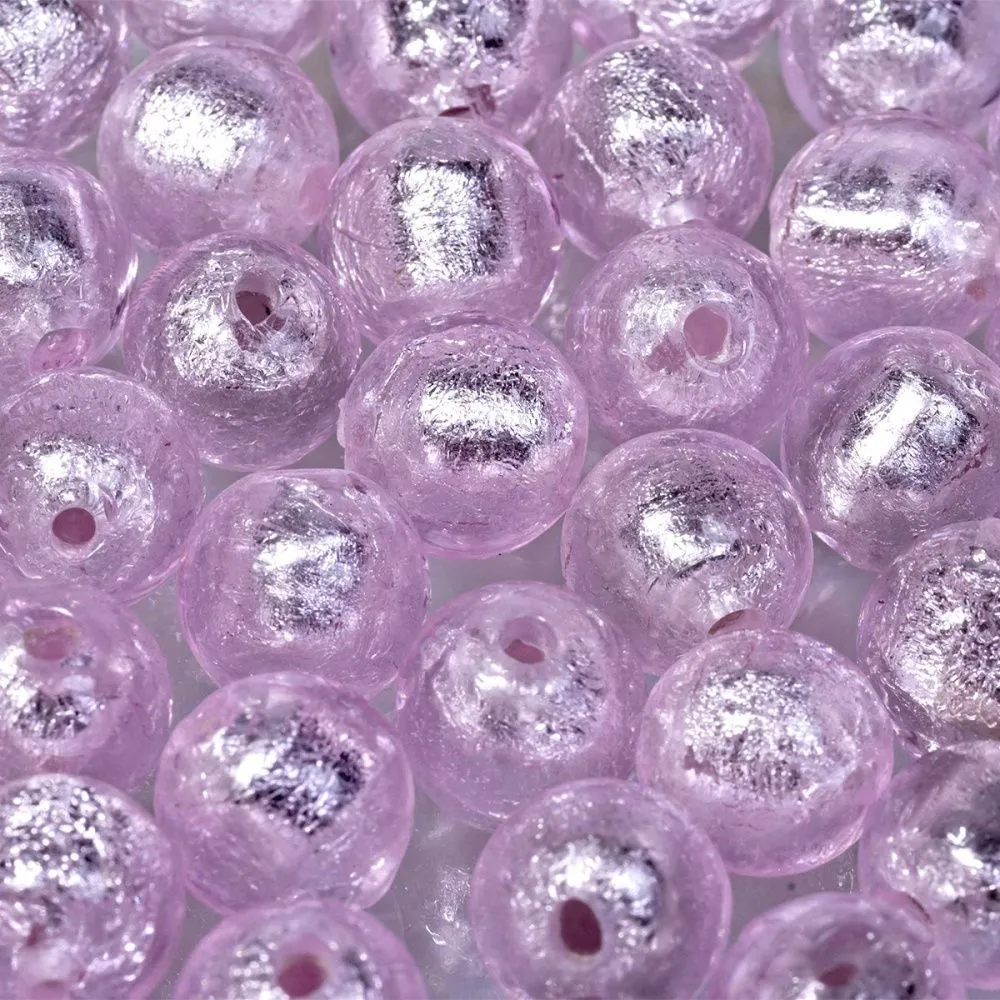 бусина, стекло с фольгой, цвет розовый, 10 мм