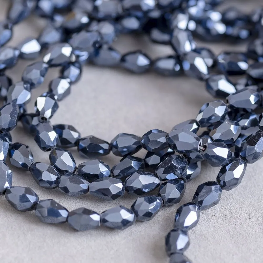 бусина "капля", граненая, стекло, цвет черный радужный, 6х4 мм