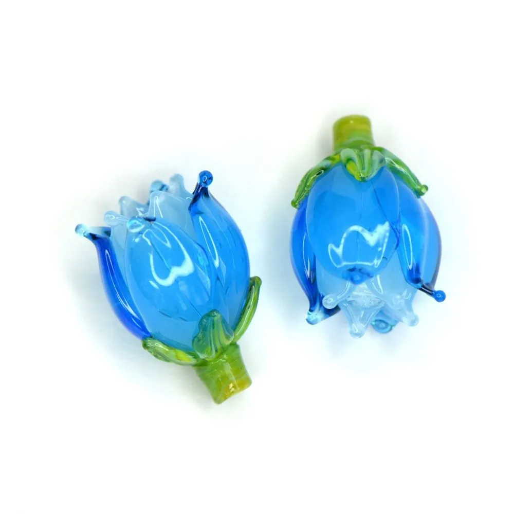 бусина, мурано "колокольчик", фигурная, яркий голубой, 17х14 мм