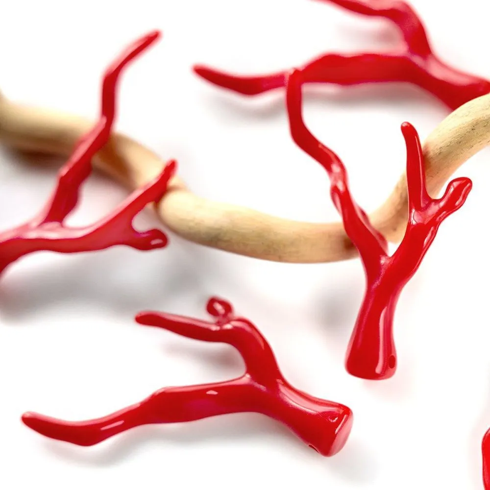 подвеска акрил "коралл", цвет красный, 46x34x8.5 мм