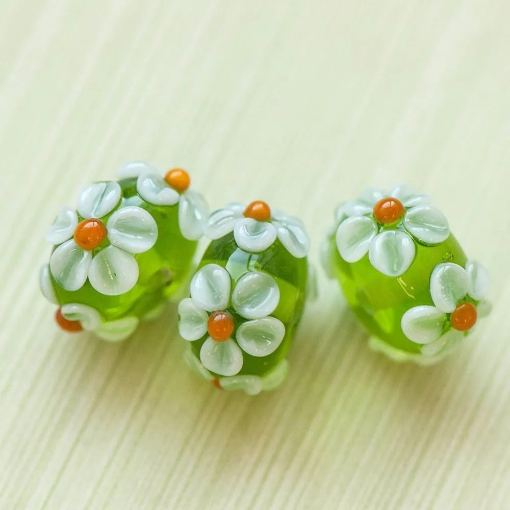 бусина, мурано "ромашка на зеленом", абакус,16х8 мм