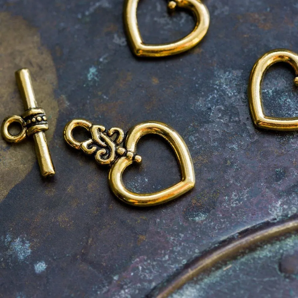 Замочки тоггл "сердечко", цвет античное золото, 21х13 мм