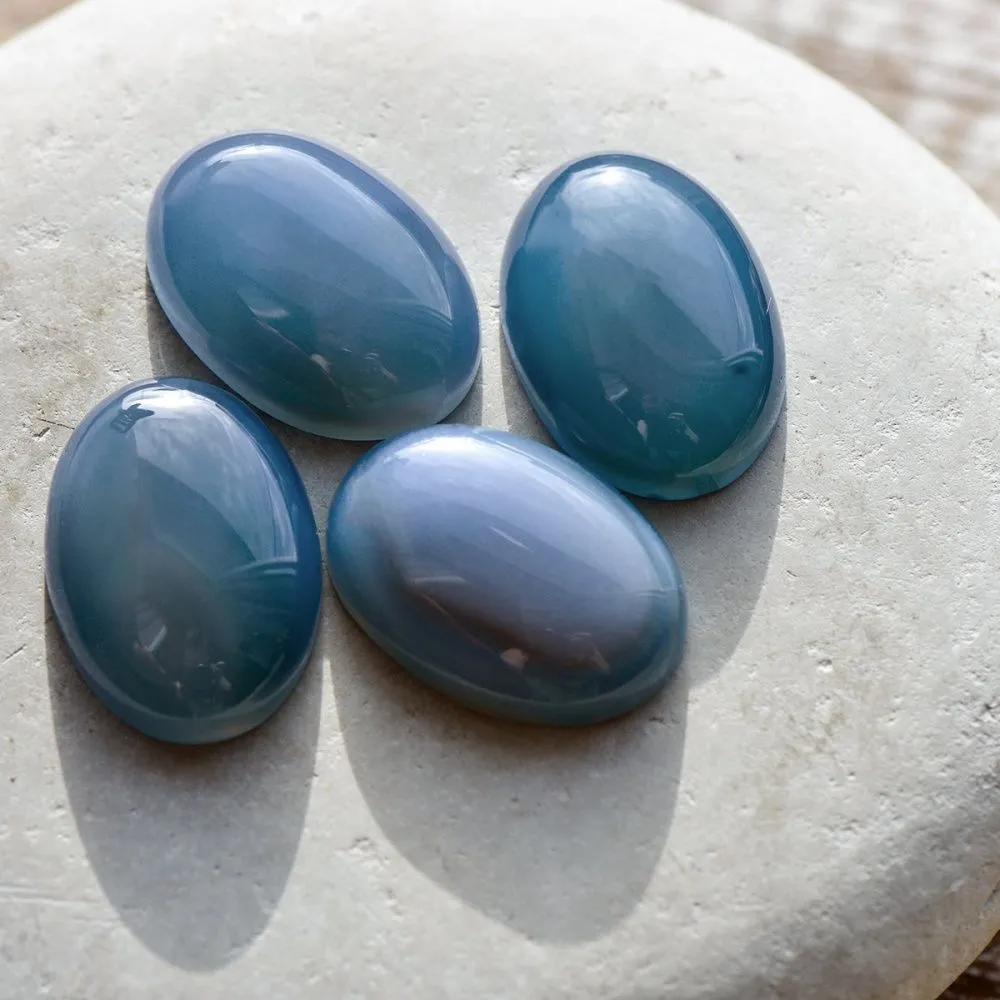 кабошон агат овальный, цвет мрачный голубой, 25x18x6 мм
