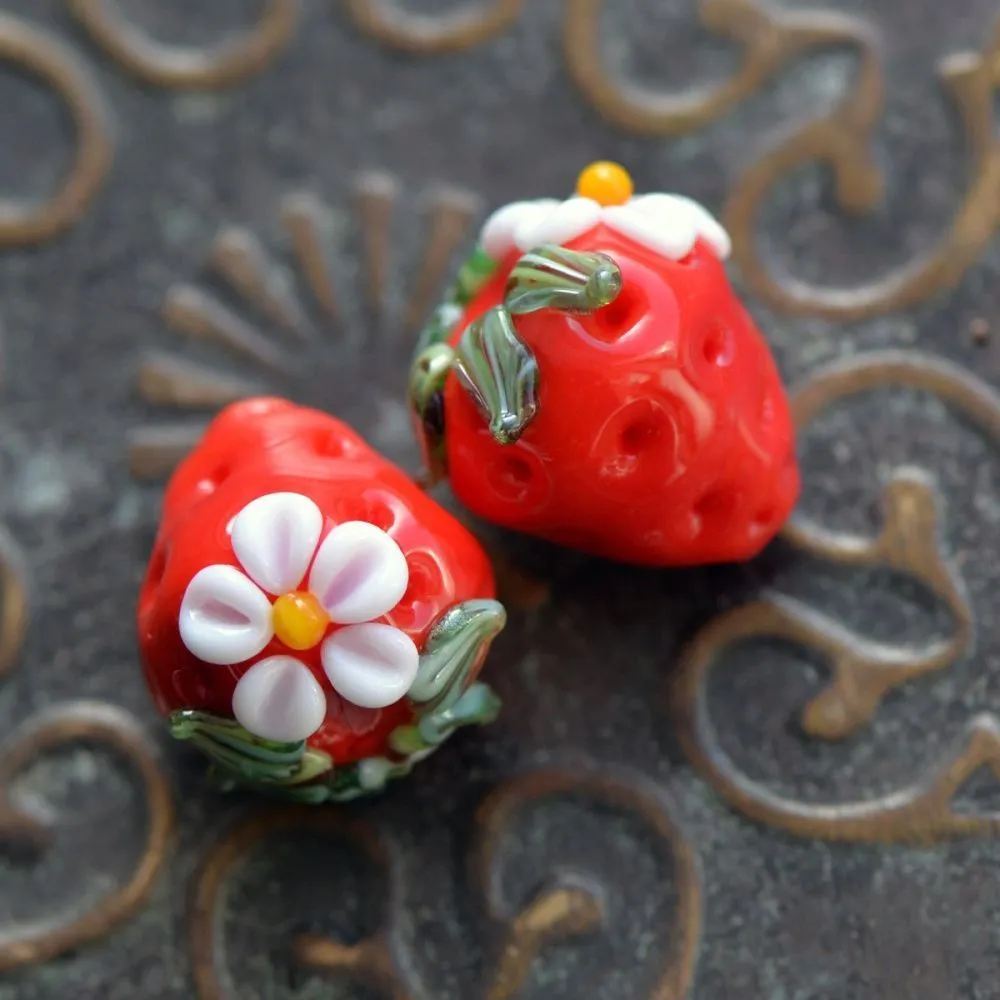 бусина, мурано "клубничка", красный, 15х14 мм