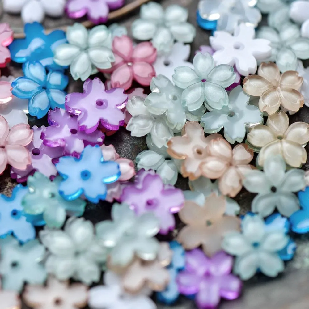 бусина, смола "сакура", пастельный микс, 11x11.5x2 мм