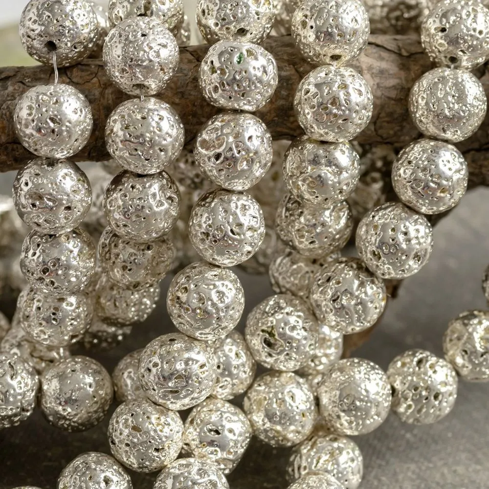 бусина лава натуральная 12, цвет серебряный металлик, 12 мм