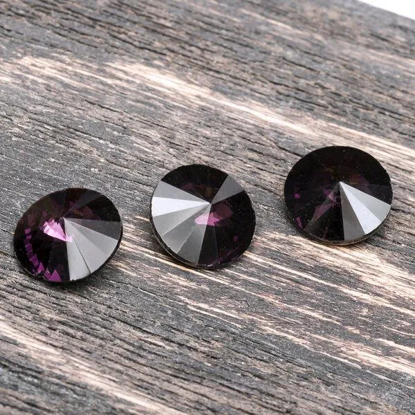 кабошон стекло риволи, цвет фиолетовый, 12 мм