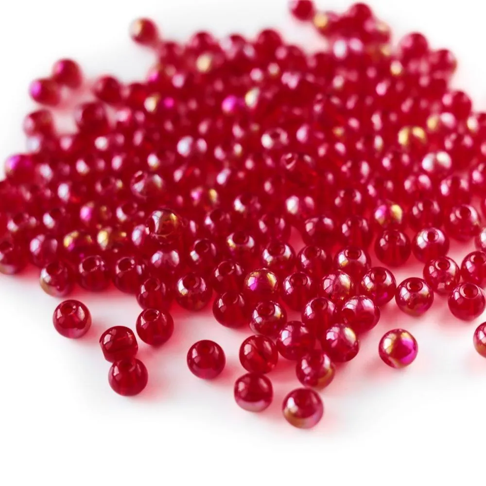 бусина, стекло 6, цвет красный ав, 6 мм