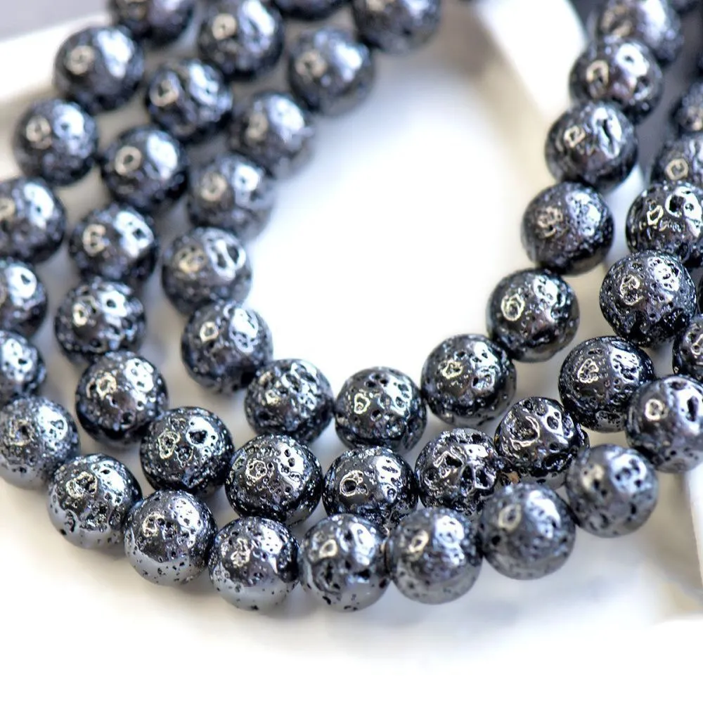 бусина лава натуральная 8, цвет черный металлик, 8 мм