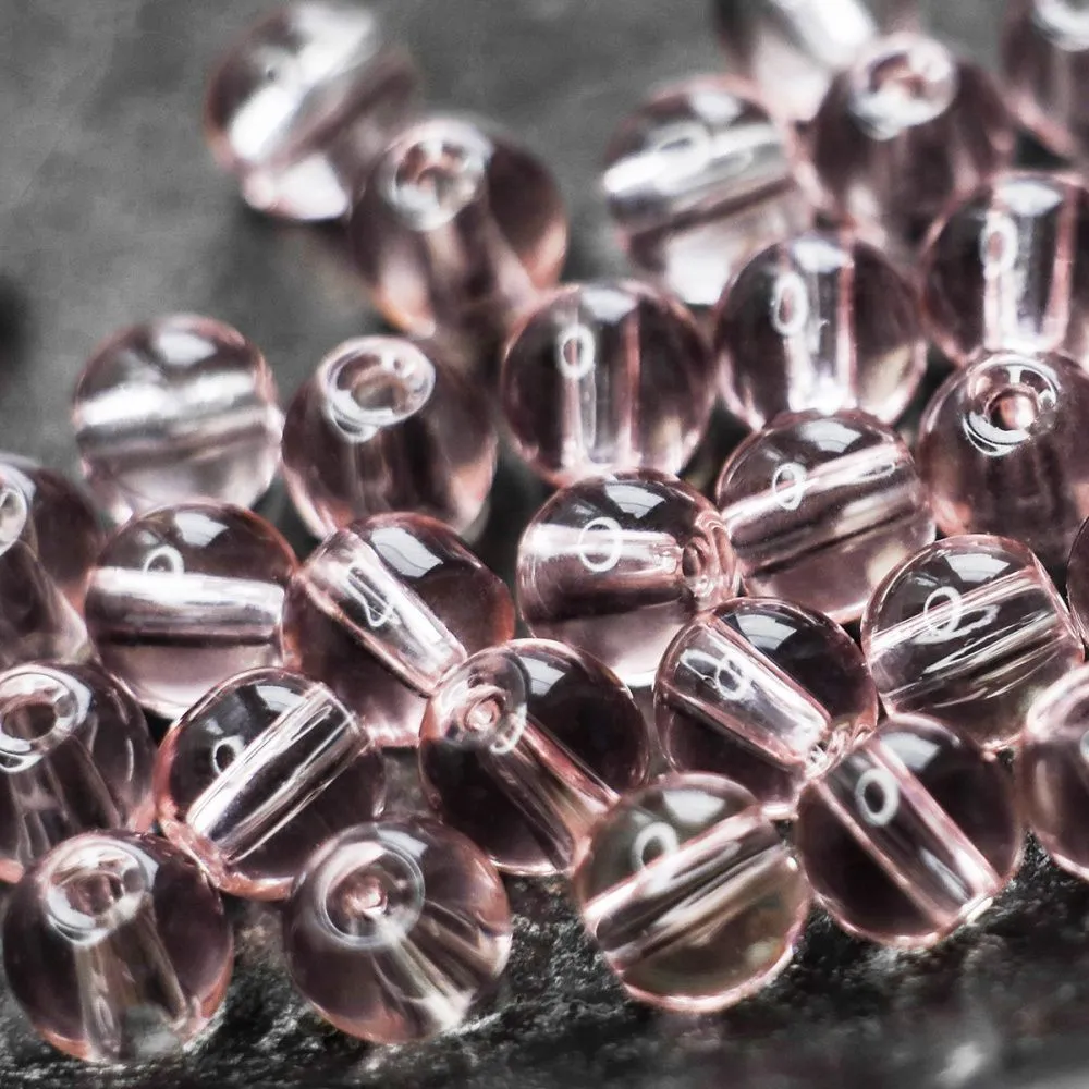 бусина, стекло 6, цвет розовый, 6 мм