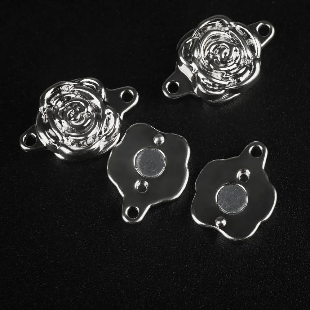 застежка магнитная "роза", покрытие платина, 18x11.5x6 мм