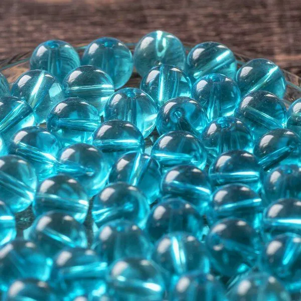 бусина, стекло 10, цвет светло-бирюзовый, 10 мм