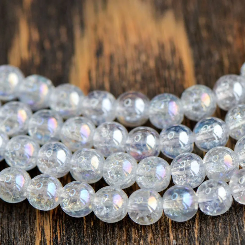 бусина, стекло "кракле", цвет прозрачный/радужный, 6 мм