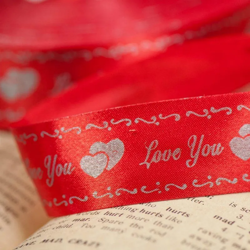 лента, атлас "love you", цвет красный, ширина 25 мм