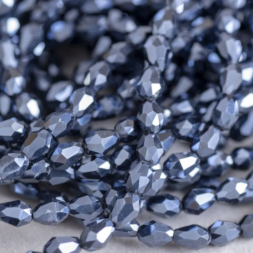 бусина "капля", граненая, стекло, цвет черный радужный, 6х4 мм