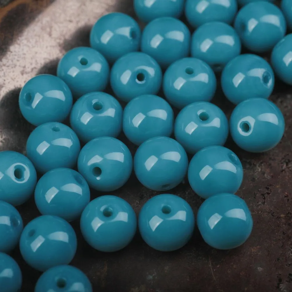 бусина, стекло 10, цвет бирюзовый, 10 мм